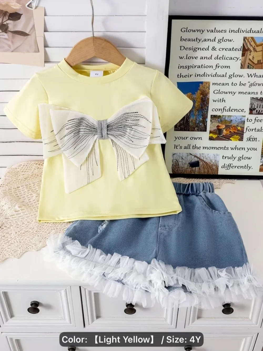 NWOT, Light Yellow Bow Front Top for Kids - 4Y